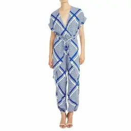 Sass & Bide The Flight Tigers & Lions Split Leg Jumpsuit Blue White Size 8 for rent on The Volte - image 3