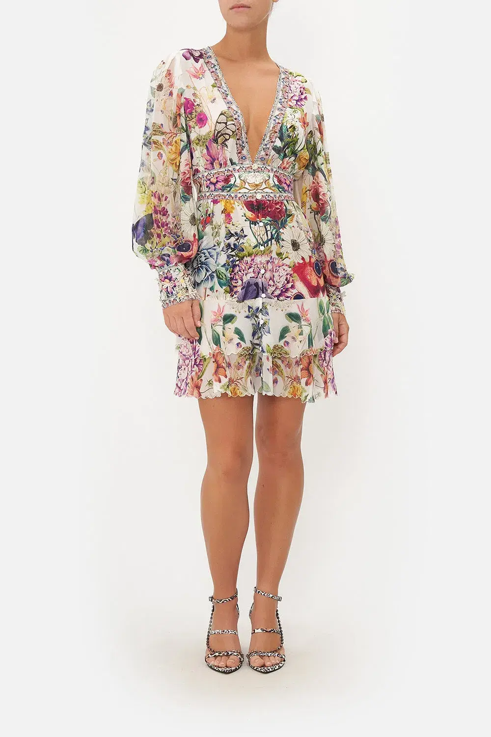 Camilla Button Front Frill Mini Dress in Queens Bee Hive Size XS / AU 8 for rent on The Volte - main image