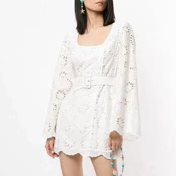 Alice McCall Obscurity Broderie Anglaise Bell Sleeve Belted Mini Dress White Size 8 for rent on The Volte - main image