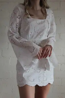 Alice McCall Obscurity Broderie Anglaise Bell Sleeve Belted Mini Dress White Size 8 for rent on The Volte - image 6