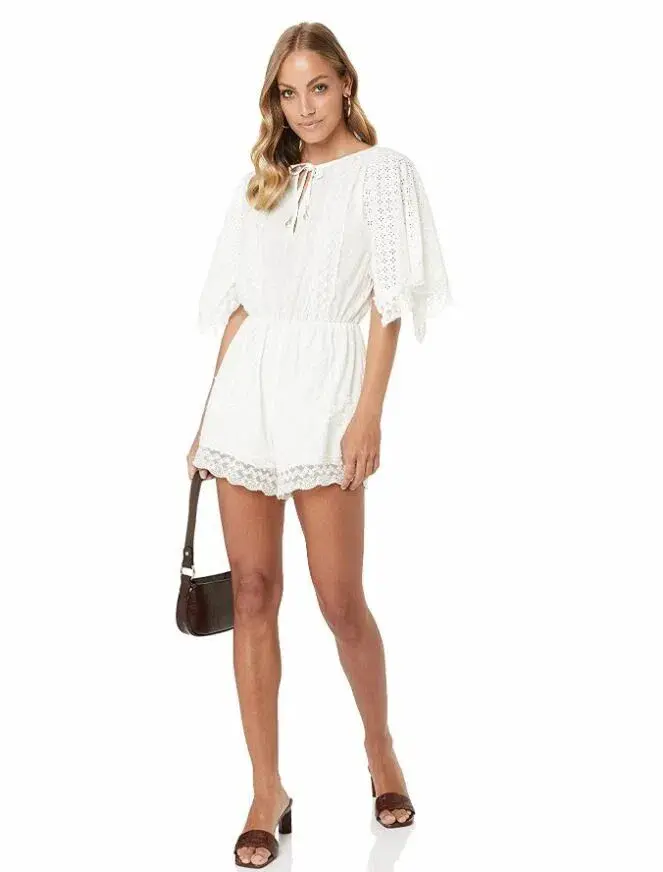 Tigerlily Elati Broderie Lace Onesie Playsuit White for rent on The Volte - main image