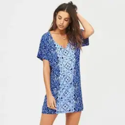 Tigerlily Mumu Kaftan Beach Mini Dress Totem Blue Size 8 for rent on The Volte - image 2
