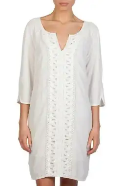 Country Road Lattice Trim 3/4 Sleeve Kaftan Shift Dress White Size 10 for rent on The Volte - image 4