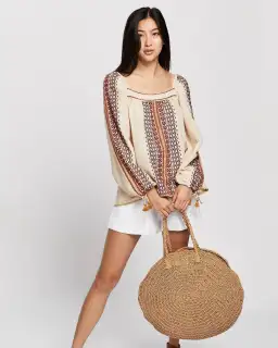 Tigerlily Dellah Embroidered Linen Long Sleeve Blouse Multi Size 12 for rent on The Volte - image 2