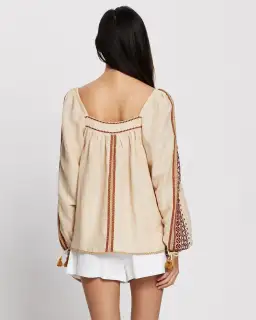 Tigerlily Dellah Embroidered Linen Long Sleeve Blouse Multi Size 12 for rent on The Volte - image 3