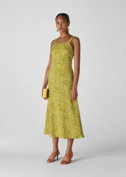 Whistles Llora Clouded Midi Dress Leopard Yellow Size 4