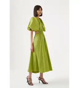 AJE Capucine Puff Sleeve Midi Dress in Verdant Green Size 8