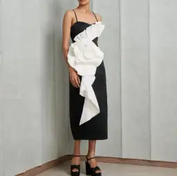 Aje Parallels Spiral Midi Dress Black-Ivory Size AU 8