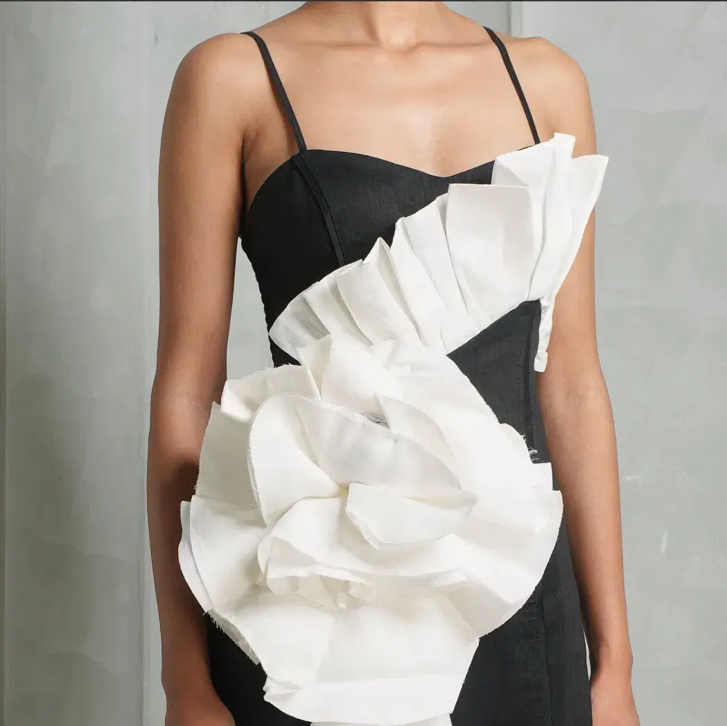 Aje Parallels Spiral Midi Dress Black-Ivory Size AU 10 for rent on The Volte - main image