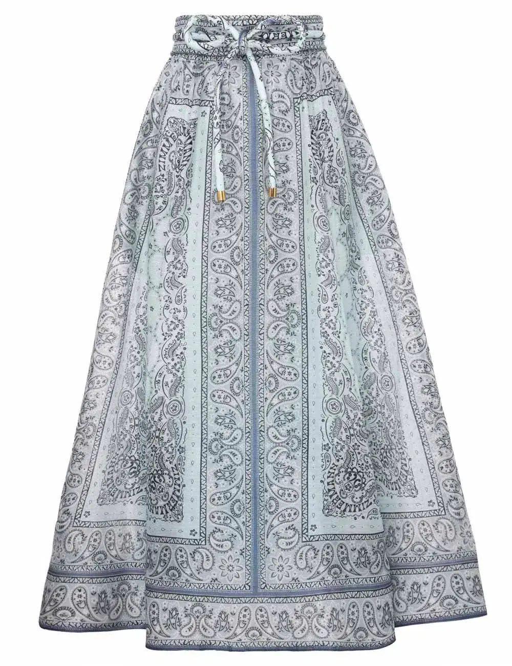 Zimmermann Gathered Shirt and Midi Skirt Set Blue Bandana Size 2/Au 12 for rent on The Volte - main image