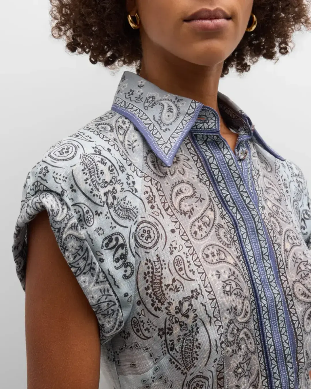 Zimmermann Gathered Shirt and Midi Skirt Set Blue Bandana Size 2/Au 12 for rent on The Volte - main image