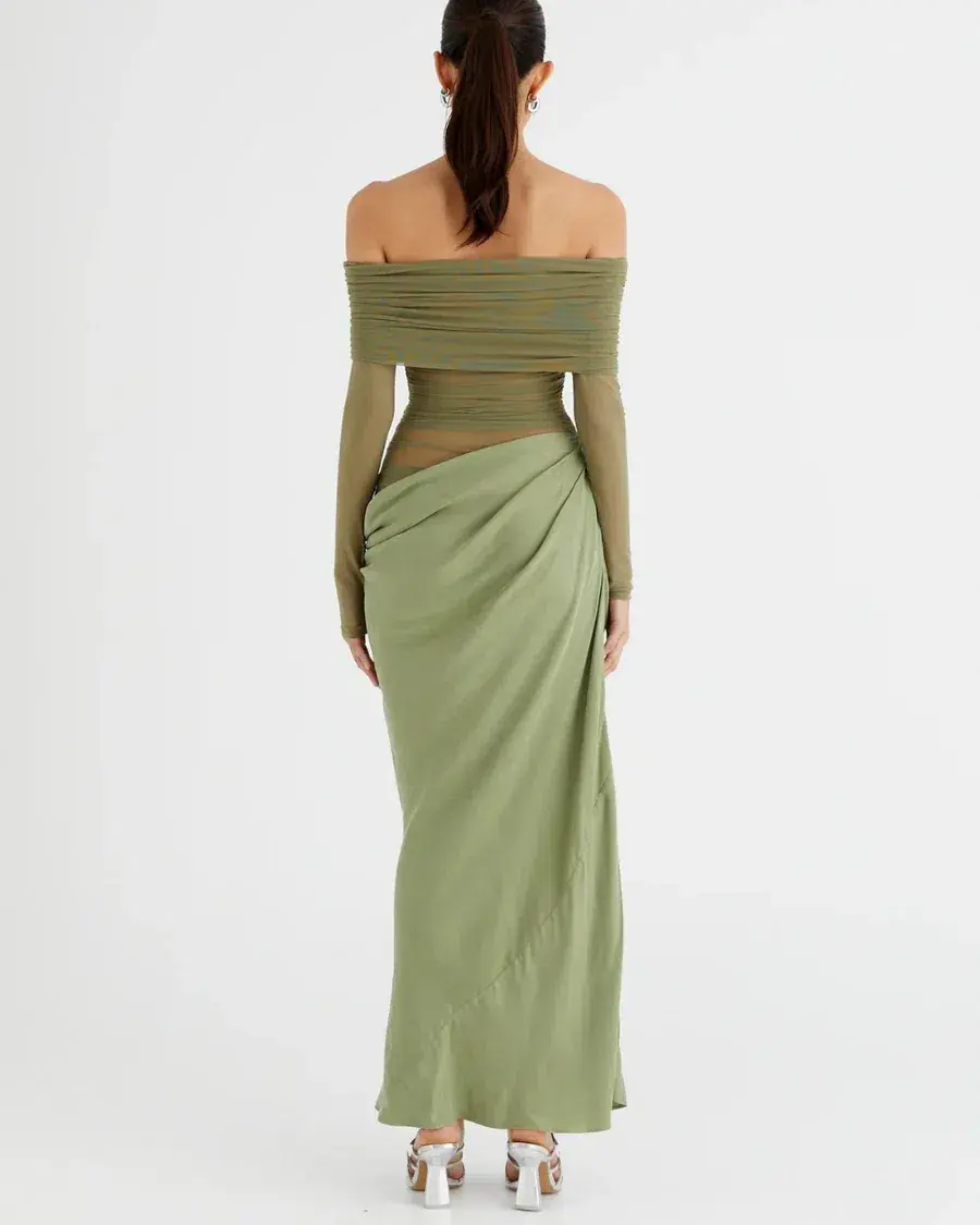Benni Yasmin Off-Shoulder Maxi Dress Pistachio Size 8 - Image 5