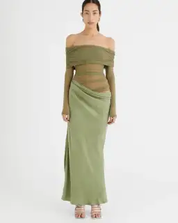 Benni Yasmin Off-Shoulder Maxi Dress Pistachio Size 8