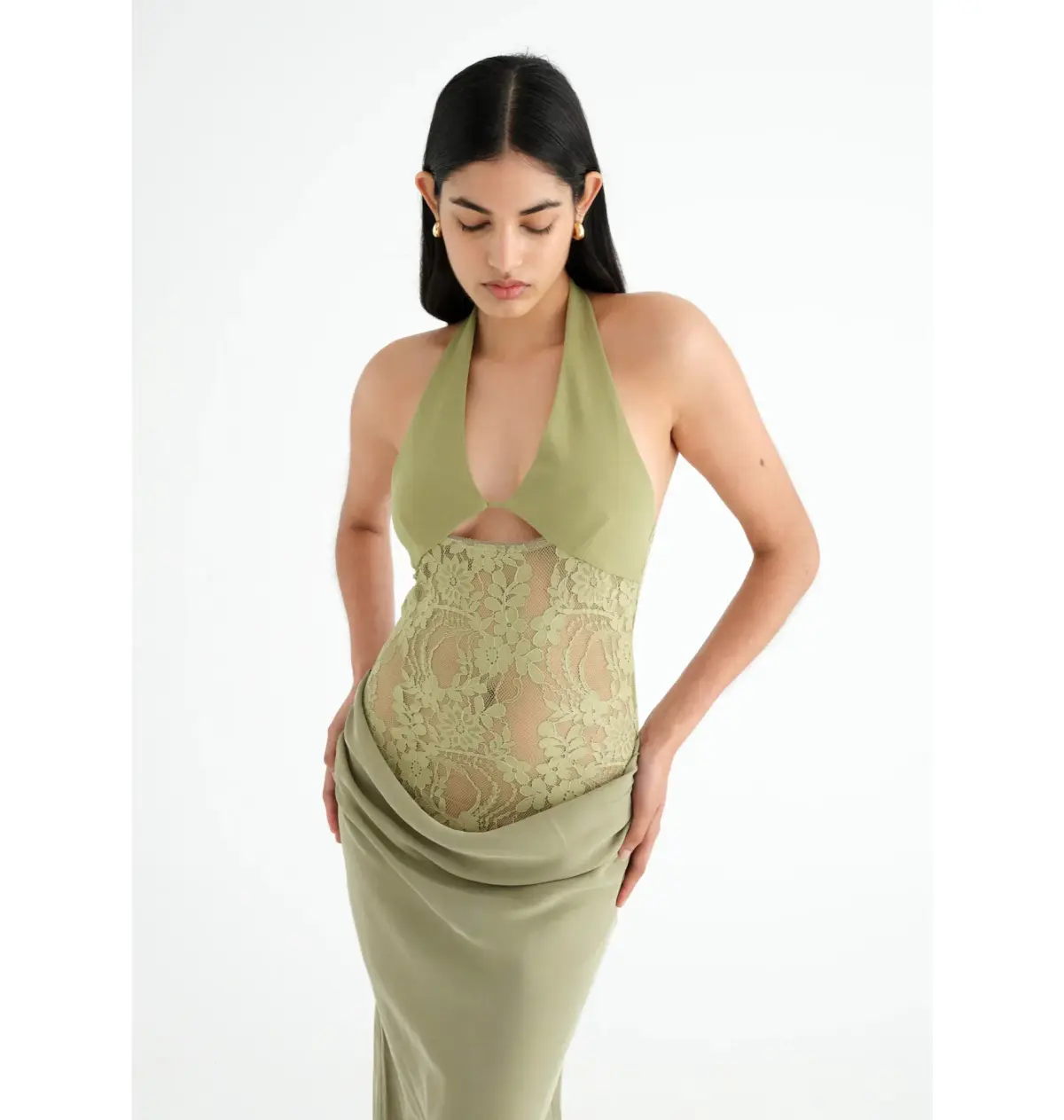 Benni Miko Lace Halter Midi Dress Pear Size AU 8 - Image 4