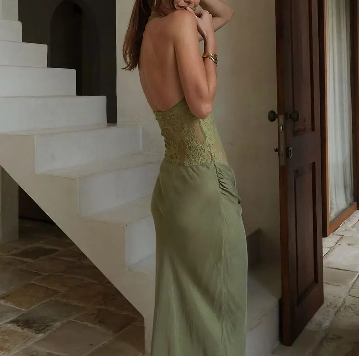 Benni Miko Lace Halter Midi Dress Pear Size AU 8 - Image 7