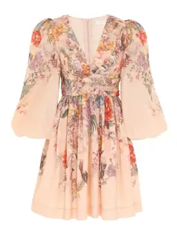 Zimmermann Pavilion Draped Mini Dress in Peach Multi Floral Size 3 / AU 14 for rent on The Volte - image 1