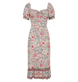 Arnhem Juliette Shirred Midi Dress in Ivory Rose Size AU 8 for rent on The Volte - image 11