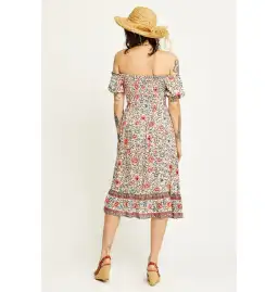 Arnhem Juliette Shirred Midi Dress in Ivory Rose Size AU 8 for rent on The Volte - image 3