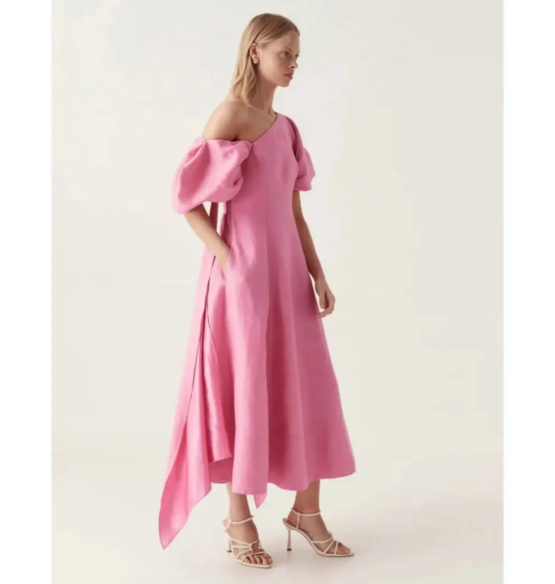 Aje Arista Tulip Sleeve Midi Dress Cerise Pink Size AU 14 for rent on The Volte - main image