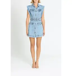 Aje Remi Denim Mini Dress in 90's Wash Size AU 14