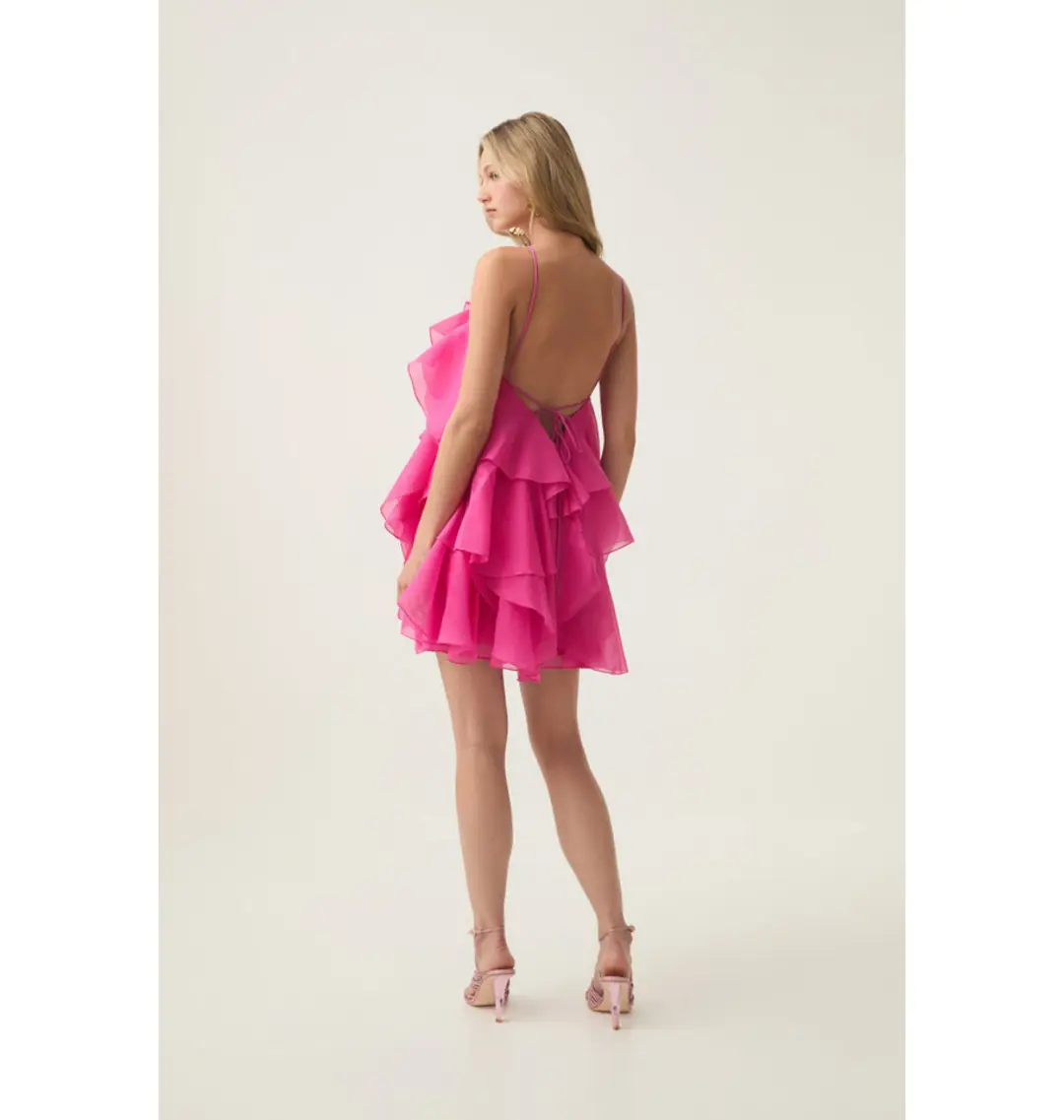 Aje Pandorea Layered Mini Dress Fuchsia Rose Size AU 8 for rent on The Volte - main image