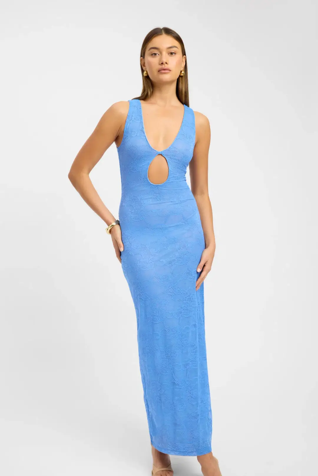 Kookai Camilla Deep Vee Maxi Dress Blue Size 10 for rent on The Volte - main image