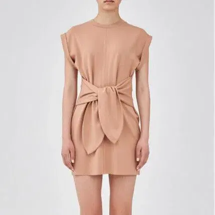 The Fifth Label Nadia Crew Neck Tie Waist Belted Mini T-Shirt Dress Nude Size S / AU 8 for rent on The Volte - main image