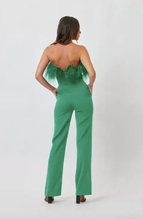 Bianca And Bridgette Feather Jumpsuit Green Size 6 for rent on The Volte - main image
