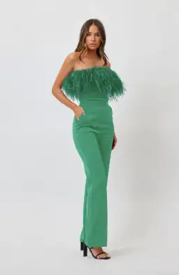 Bianca And Bridgette Feather Jumpsuit Green Size 6 for rent on The Volte - image 1