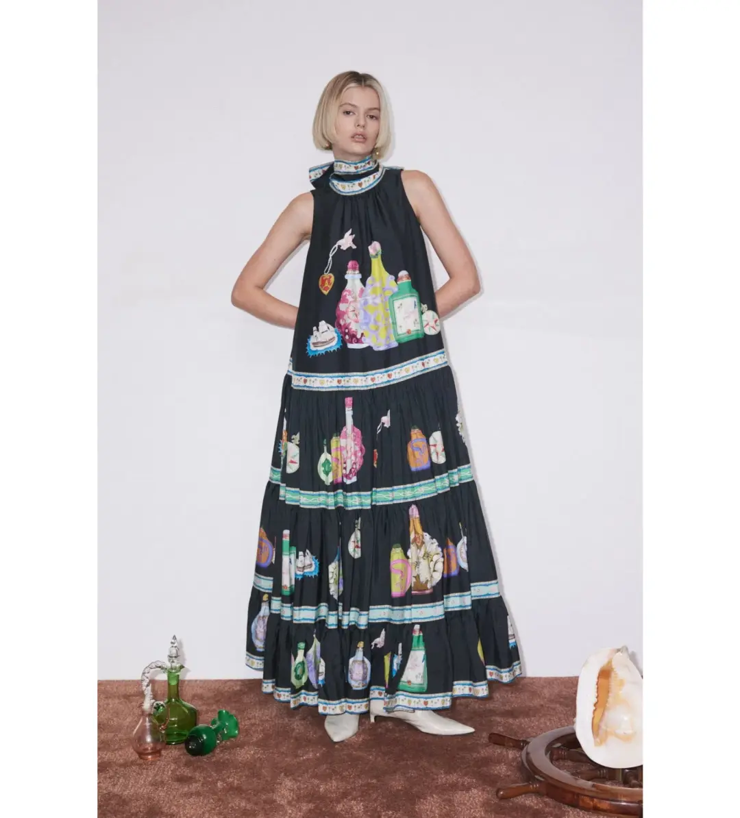 Alemais Royal Tiered Midi Dress Green/Print Size 16 for rent on The Volte - main image