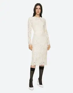 Dolce & Gabbana Branded Stretch Silk Lace Midi Dress Cream Size 36 (AU 6)