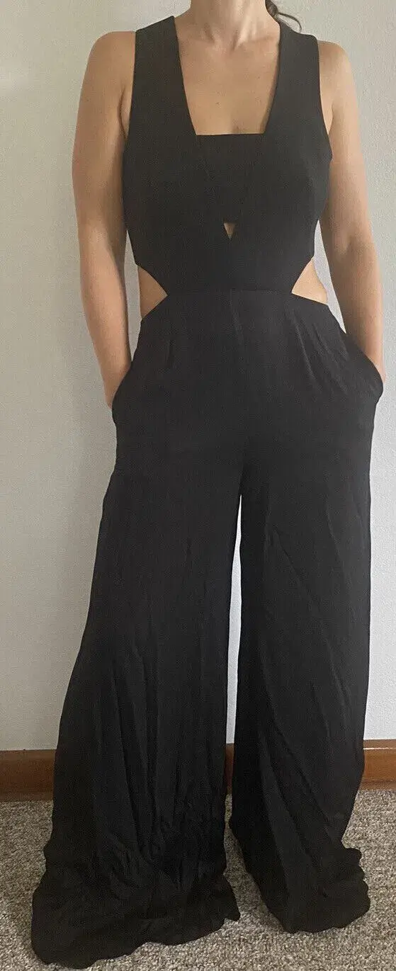 Sass & Bide Heat Wave Cut Out Wide Leg Jumpsuit Black Size 8 for rent on The Volte - main image