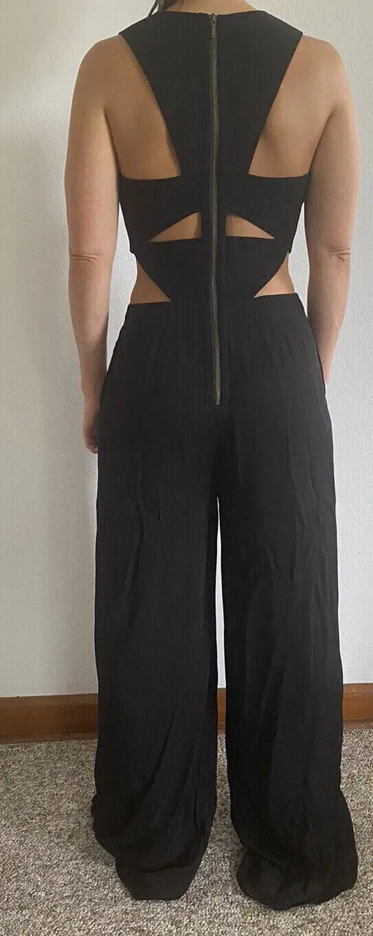 Sass & Bide Heat Wave Cut Out Wide Leg Jumpsuit Black Size 8 for rent on The Volte - main image