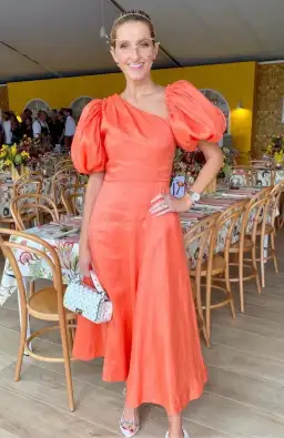 AJE Maia Off Shoulder Midi Dress in Coral Size 12 for rent on The Volte - image 3