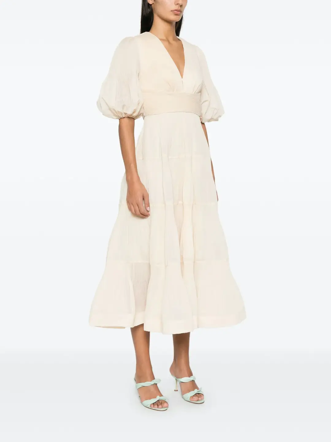 Zimmermann Pleated Midi Dress Cream Size 4 / AU 16 for rent on The Volte - main image