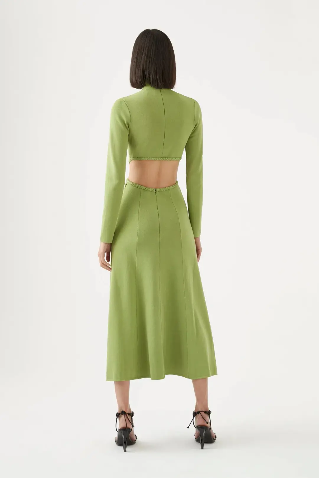 Aje Amelie Braided Cut Out Knit Midi Dress Green Size XL / AU 14 for rent on The Volte - main image