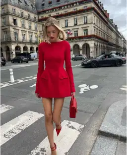 Helsa The Parasol Mini Dress in Lipstick Red Size XXS / AU 4