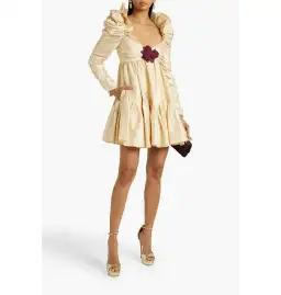 Zimmermann Floral-appliquéd Ruched Silk-shantung Mini Dress in Natural Size 1 / AU 10 for rent on The Volte - image 1