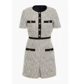 Maje Rinie Contrast Trimmed Tweed Mini Dress in Platinum Size AU 6 for rent on The Volte - image 3