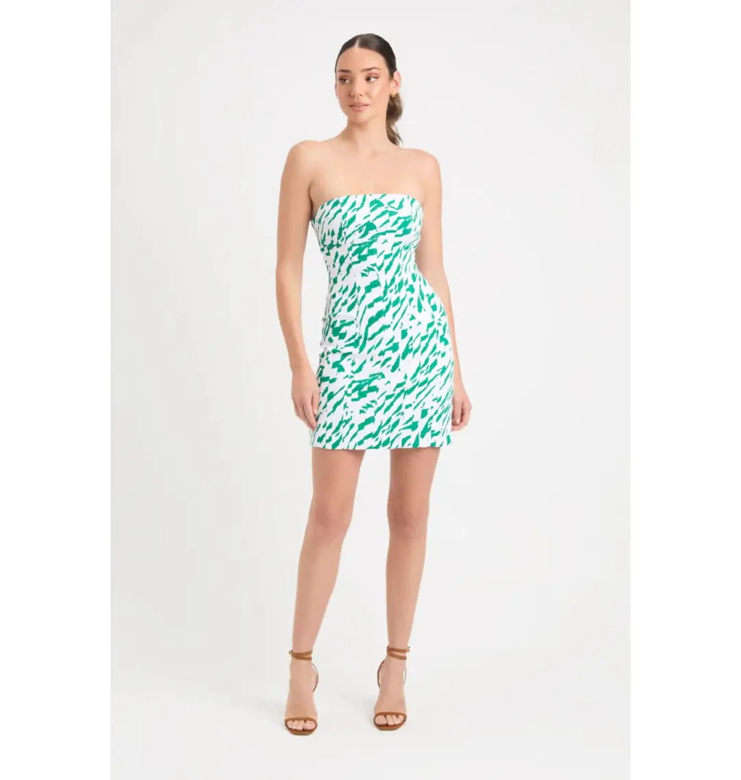 Kookai Jamila Green White Strapless Mini Dress Multi Size AU 10 for rent on The Volte - main image
