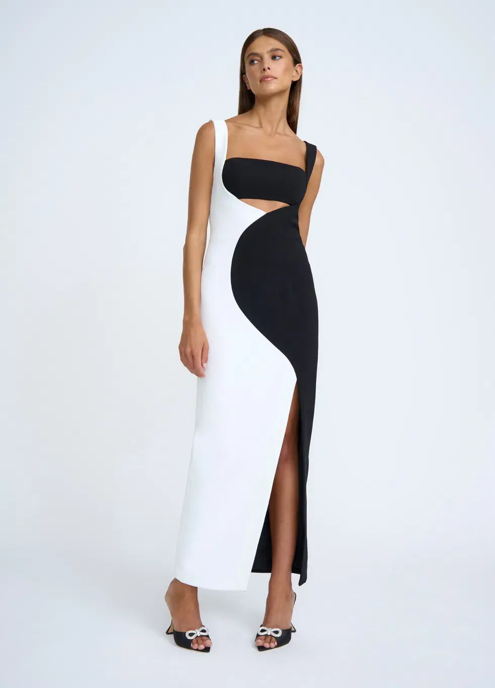 By Johnny Caterina Two Tone Curve Midi Dress Black/White Size AU 10 for rent on The Volte - main image