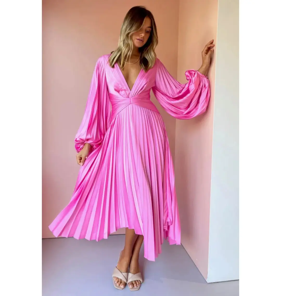 Acler Palms Midi Dress in Pink Confetti Size 8 for rent on The Volte - main image