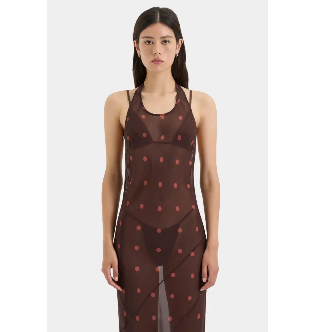 Sir the Label Toni Halter Dress in Chocolate Dot Size 2 / AU 10 for rent on The Volte - main image