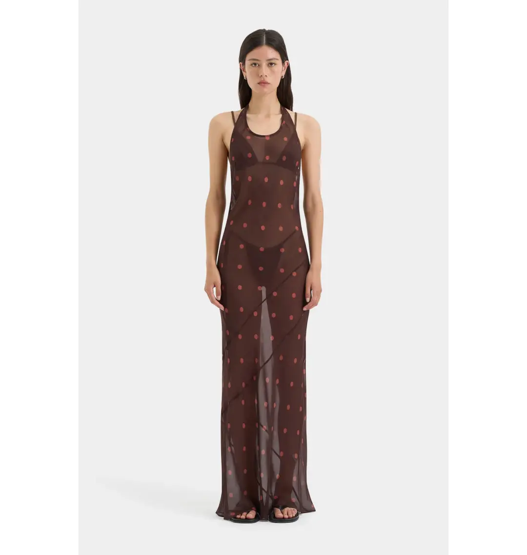 Sir the Label Toni Halter Dress in Chocolate Dot Size 2 / AU 10 for rent on The Volte - main image