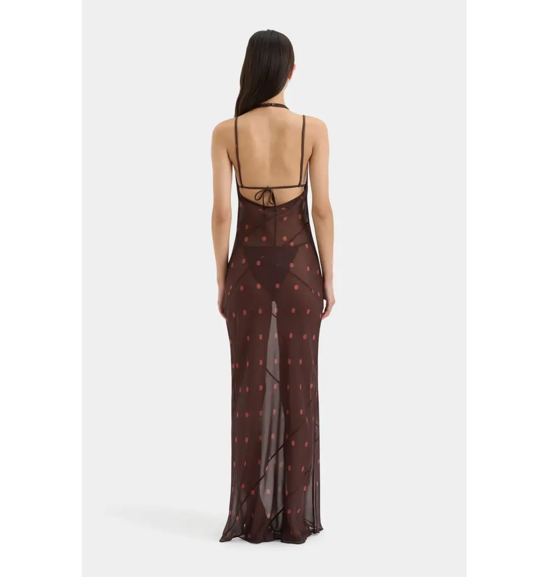 Sir the Label Toni Halter Dress in Chocolate Dot Size 2 / AU 10 for rent on The Volte - main image