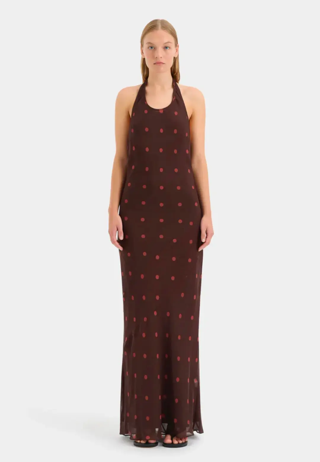Sir the Label Toni Halter Dress in Chocolate Dot Size 2 / AU 10 for rent on The Volte - main image