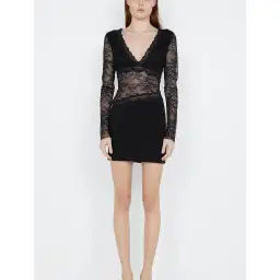 Bec & Bridge Sashay Lace Long Sleeve Mini Dress Black Size 6 for rent on The Volte - image 2