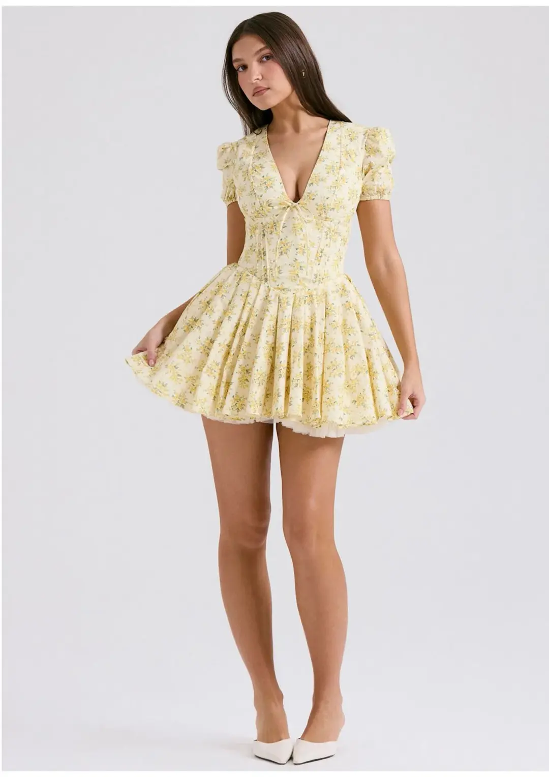 House of CB Imani Pleated Cotton Mini Dress Buttercup Vintage Floral Size XS / AU 6 for rent on The Volte - main image