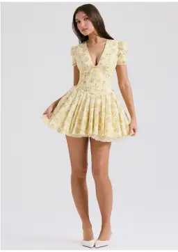 House of CB Imani Pleated Cotton Mini Dress Buttercup Vintage Floral Size XS / AU 6 for rent on The Volte - image 1