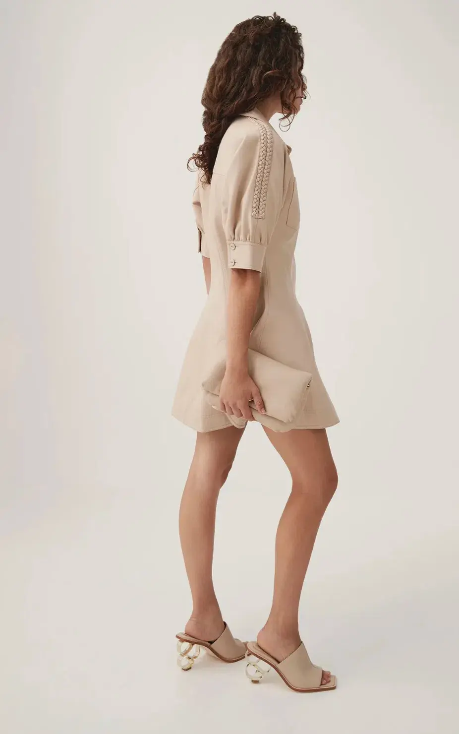 AJE Flourisher Braided Mini Dress Beige Size 8 for rent on The Volte - main image